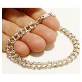 "M" Sterling Silver Double Link Bracelet 7" 9.6g