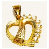 Gold/Sterling Silver "Mom" CZ Heart Pendant 2.3g