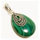 "WK" Malachite & 925 Silver Teardrop Pendant 13g