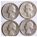 Four Washington Silver Quarters