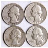 Four Washington Silver Quarters