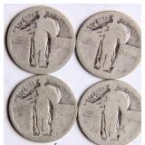 Four Standing Liberty Silver Quarters