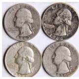 Four Washington Silver Quarters