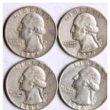 Four Washington Silver Quarters