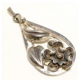 Vtg Sterling Silver Floral Teardrop Pendant 5.9g