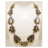 Heavy Mexican 925 Silver Flower Necklace 16" 74.6g