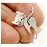 Petite Mexican Sterling Silver Kitty Cat Pin 1.5g
