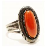 Navajo Mary Marie Coral 925 Silver Ring Sz9.25 5.9