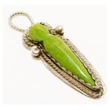 "JB" Navajo Green Turquoise 925 Silver Pendant 4.3