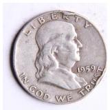 1959-D Franklin Half-Dollar Silver Coin