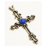 "NV" Sterling Silver Lapis Cross Pendant 2.2g