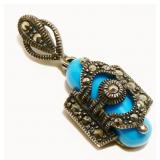 Sterling Silver Marcasite Gemstone Pendant 4.8g