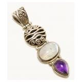 Sterling Silver Multi-Gemstone Pendant 12.2g