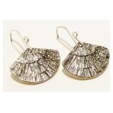 Signed Textured  Sterling Silver Fan Earrings 8.3g