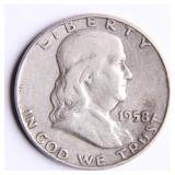 1958-D Franklin Half-Dollar Silver Coin