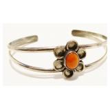 Old Pawn 925 Silver & Coral Flower Bracelet 8.9g