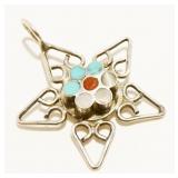 Sterling Silver Turquoise Coral Star Pendant 1.9g