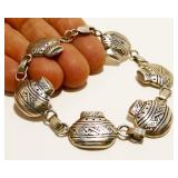 Signed 925 Silver Basket Link Bracelet 7" 19.9g