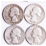 Four Washington Silver Quarters