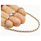 Italian Sterling Silver Rope Bracelet 8" 5.4g