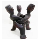 Vtg Tribal Hand Carved Wood Three Men Sculpture