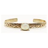 Ornate Sterling Silver & Opal Cuff Bracelet 12.3g