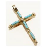 Navajo Turq. & Coral 925 Silver Cross Pendant 1.1g