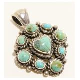 Sterling Silver Turquoise Heart Pendant 8.5g
