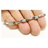 "PB" 925 Silver Turquoise Link Bracelet 7.25" 12.1