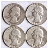 Four Washington Silver Quarters