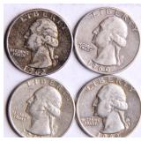 Four Washington Silver Quarters