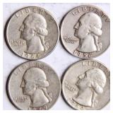 Four Washington Silver Quarters