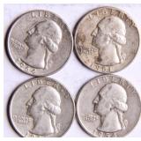 Four Washington Silver Quarters