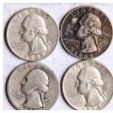 Four Washington Silver Quarters