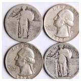 2 Washington & 2 Standing Liberty Silver Quarters