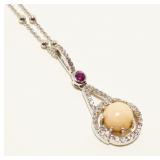 Ornate Gemstone Pendant Necklace India 7.3g
