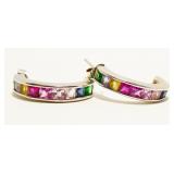 Sterling Silver Gemstone Half-Hoop Earrings 5.7g