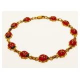 14K Yellow Gold Ladybug Bracelet 7.5" 6.8g
