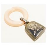 Vtg Sterling Silver & Stone Baby Rattle 14.9g