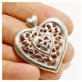 Ornate Sterling Silver Heart Pendant 7.4g