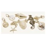 Nine Petite Sterling Silver Sea Life Charms 13.1g