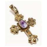 Vtg Sterling Silver Amethyst Cross Pendant 2.3g