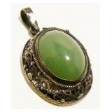Sterling Silver Green Gemstone Pendant 3.6g