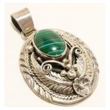Old Pawn Malachite & Sterling Silver Pendant 14.7g