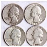 Four Washington Silver Quarters