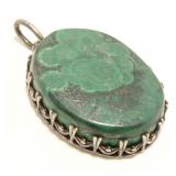 Oval Malachite & Sterling Silver Pendant 17.5g