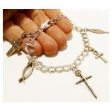 Sterling Silver Cross/Fish Charm Bracelet 7" 12.5g