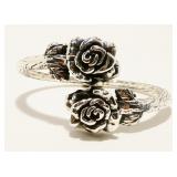 Sterling Silver Hinged Rose Bangle Bracelet 19.5g