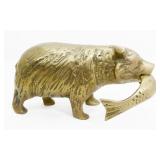 Brass Bear with Fish Figurine