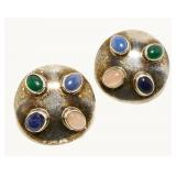 Mexican 925 Silver Gemstone Clip-On Earrings 17.8g
